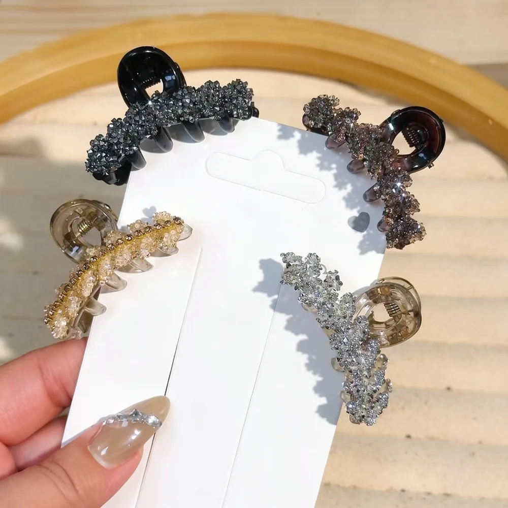Luxury Crystal Wheat Hair Claw Clip Small Metal Shark Clip Elegant Women Accessories For Half Up Hair Styling Daily Use