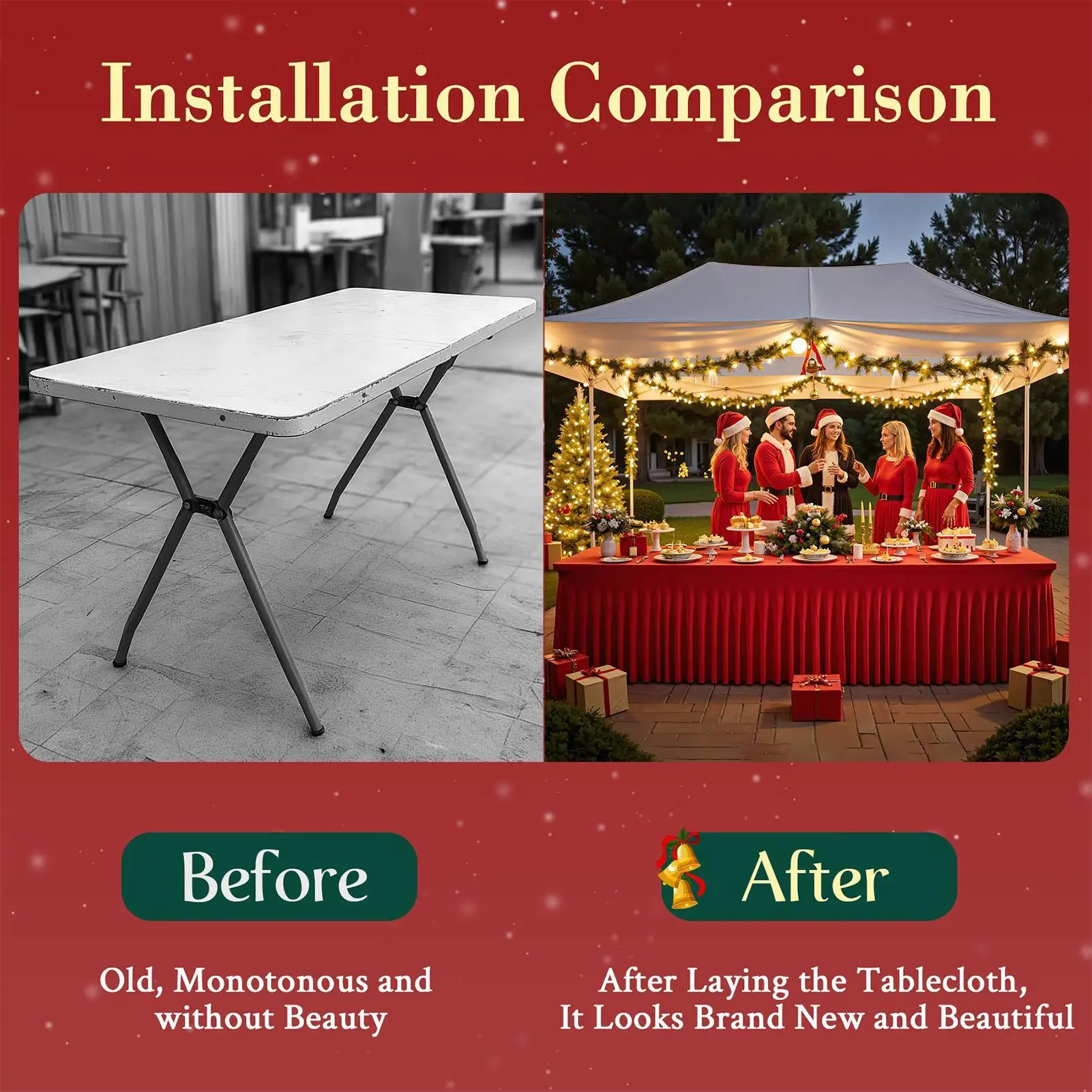 Party Table Skirt 6ft Christmas Rectangle Ruffle Red Table Skirt Water-Resistant Festive Tablecloths For Events Buffet Classroom