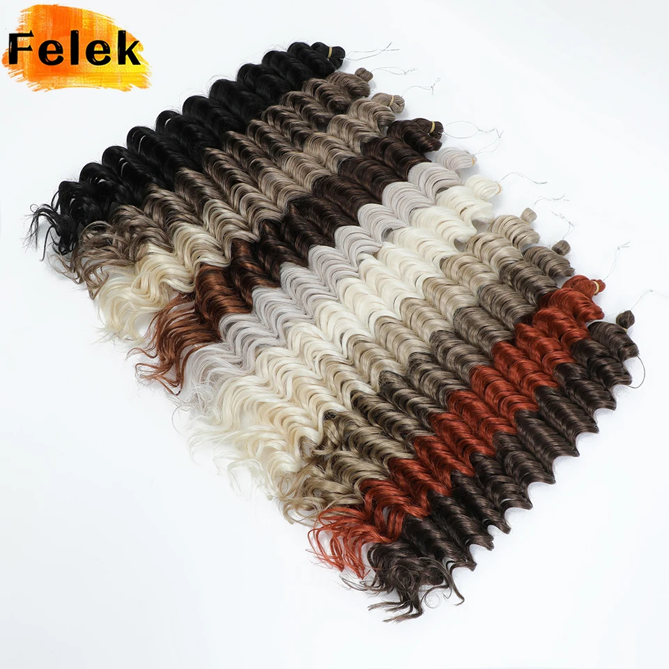 Onda Profunda Torção Sintético Crochet Cabelo para Mulheres Africanas, Ombre, Loira Trança, Tecelagem de Cabelo, Crochet Tranças Extensão, 24"