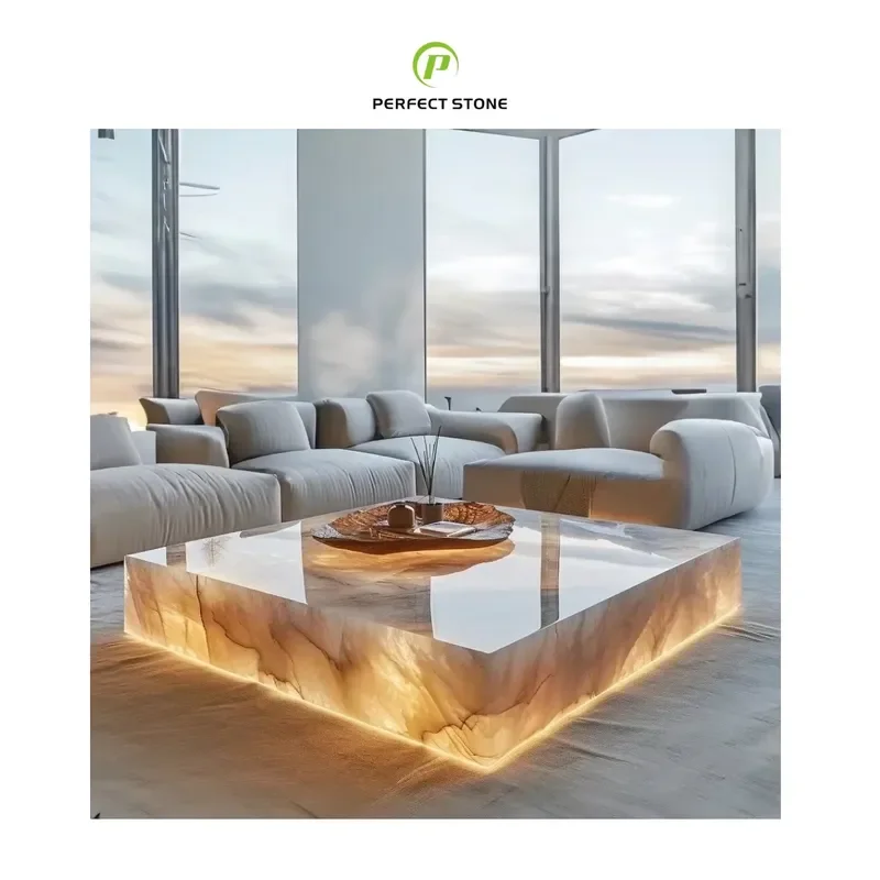 Custom Nature Onyx Marble Table Jade Coffee Table Furniture Elegant Dining Table Premium Stone Furniture Manufacturer