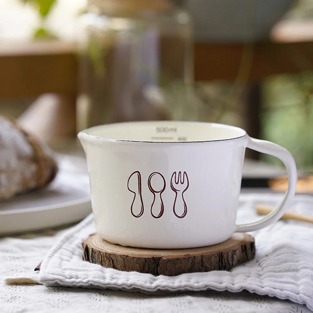 

1Pcs Enamel Measuring Cup Reusable Easy Clean Graduated Surface for Flour Sugar Liquid Baking Supplies Enamel Measuring Mug