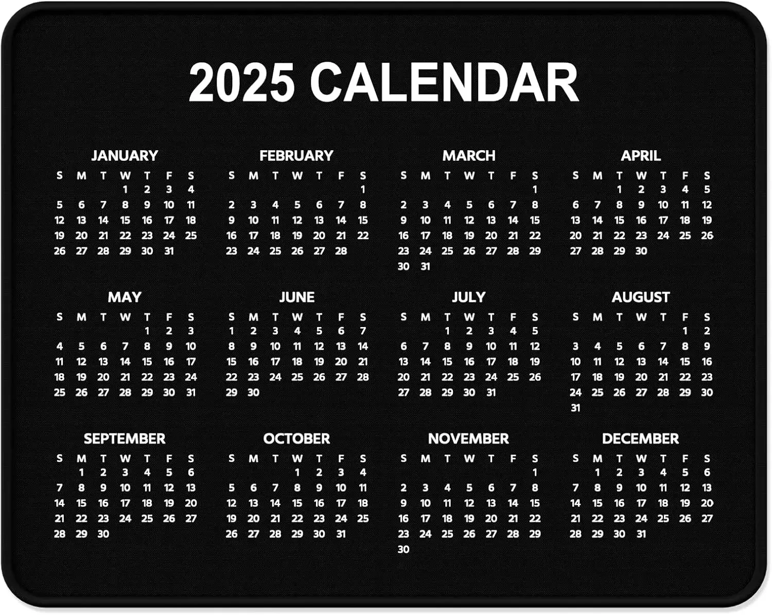 New Year Small Mouse Mat 2025 Calendar Mousepad Black Square Anti-Slip Rubber 22x18cm Gaming Rug Office Laptop Computer Office