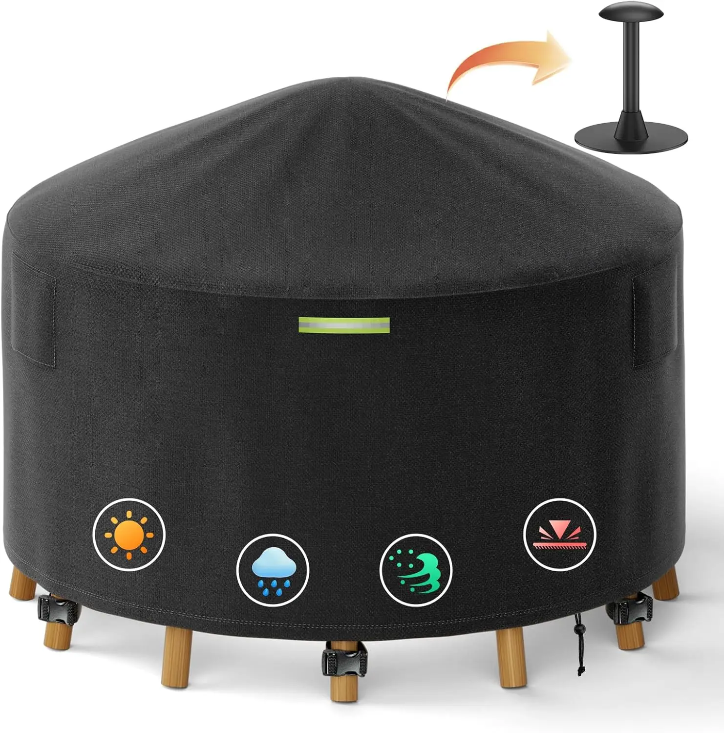 

Чехол для круглой садовой мебели 84 дюйма с опорной стойкой, сверхпрочный, водонепроницаемый, износостойкий полиэстер, защита для уличного стола