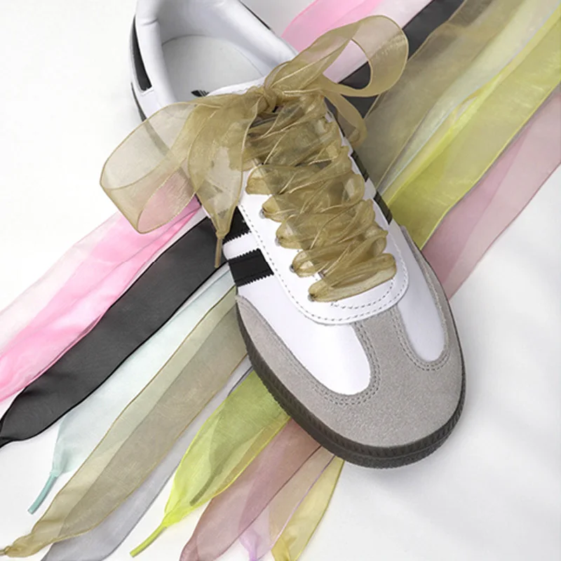 1 Paar flache Schnürsenkel aus Seide, 2,5 cm Breite, Tüll, Gurtband, Schnee-Schnürsenkel, Sneaker, Ballett, Spitze, Chiffon-Garn, Schnürsenkel, Schuhe, Zubehör