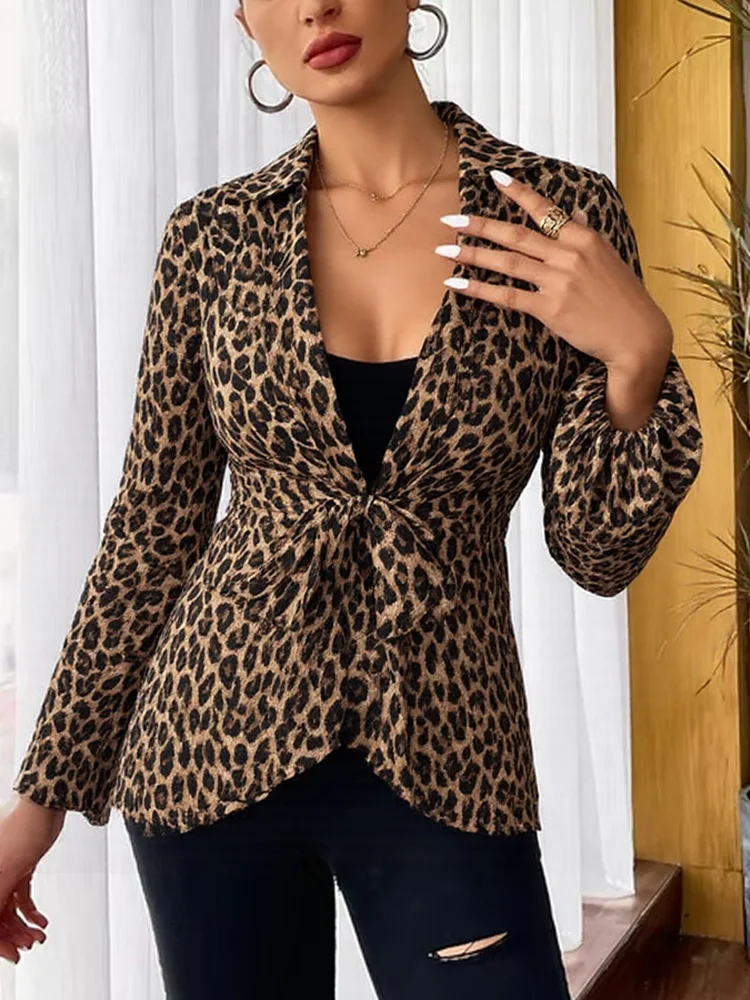 

New Fashion Leopard Printing Long Sleeve Women's Blouse Spring Autumn Office Lady Shirts Elegant Chic Women Clothes Woman Tops