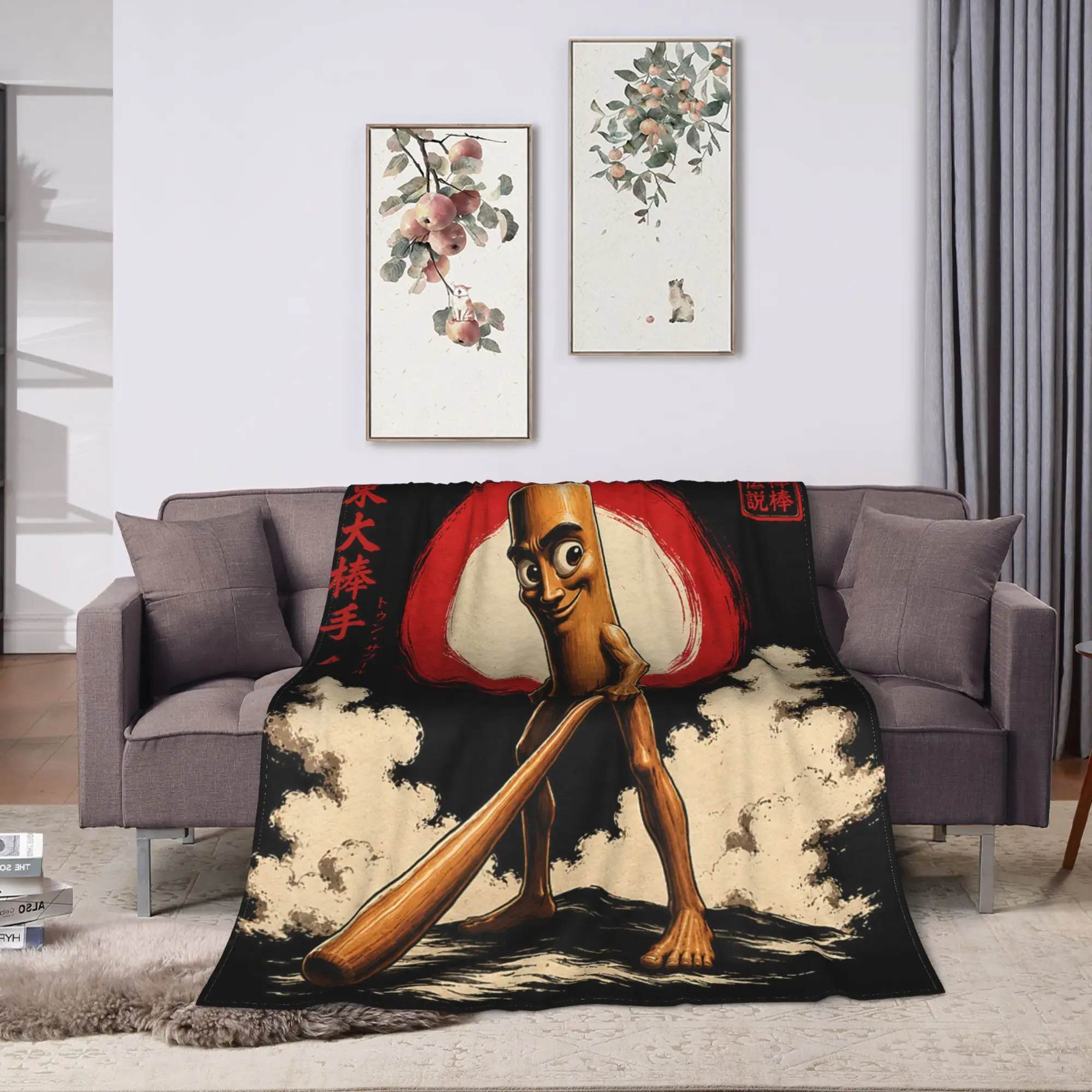 Tung Tung Tung Sahur Japanese Vintage Samurai Memes Brainrot Blankets Adults  Flannel Throw Blanket For Couch Bed Bedspread
