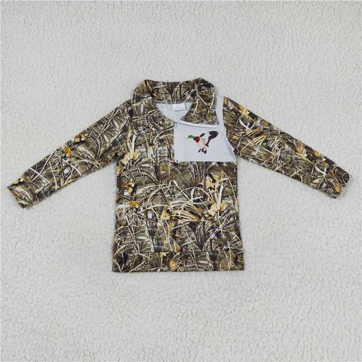 Wholesale Toddler Camo Pullover Long Sleeves Elk Shirt Lapel Zipper Kid Tops Boys Girls Matching