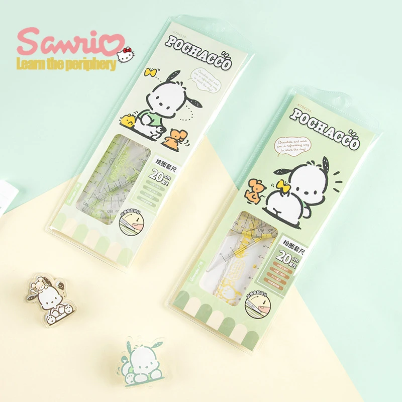 Genuine Sanrio Pochacco Cartoon Triangle Board Ruler Set 20cm Scale Student Painting Measurement Learning Stationery Wholesale