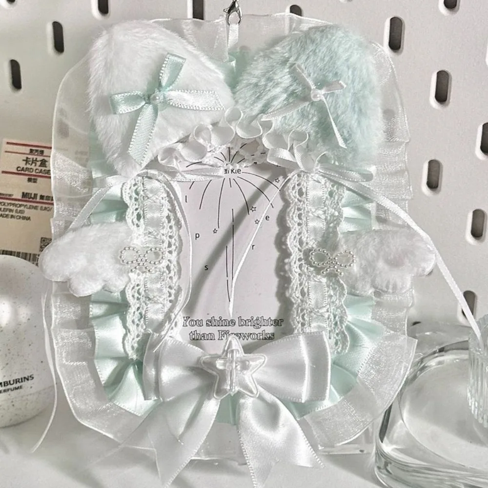 

New DIY Plush Card Holder with Ribbon Anime Lace Photocard Case Idol Display Handmade Photo Protector Case