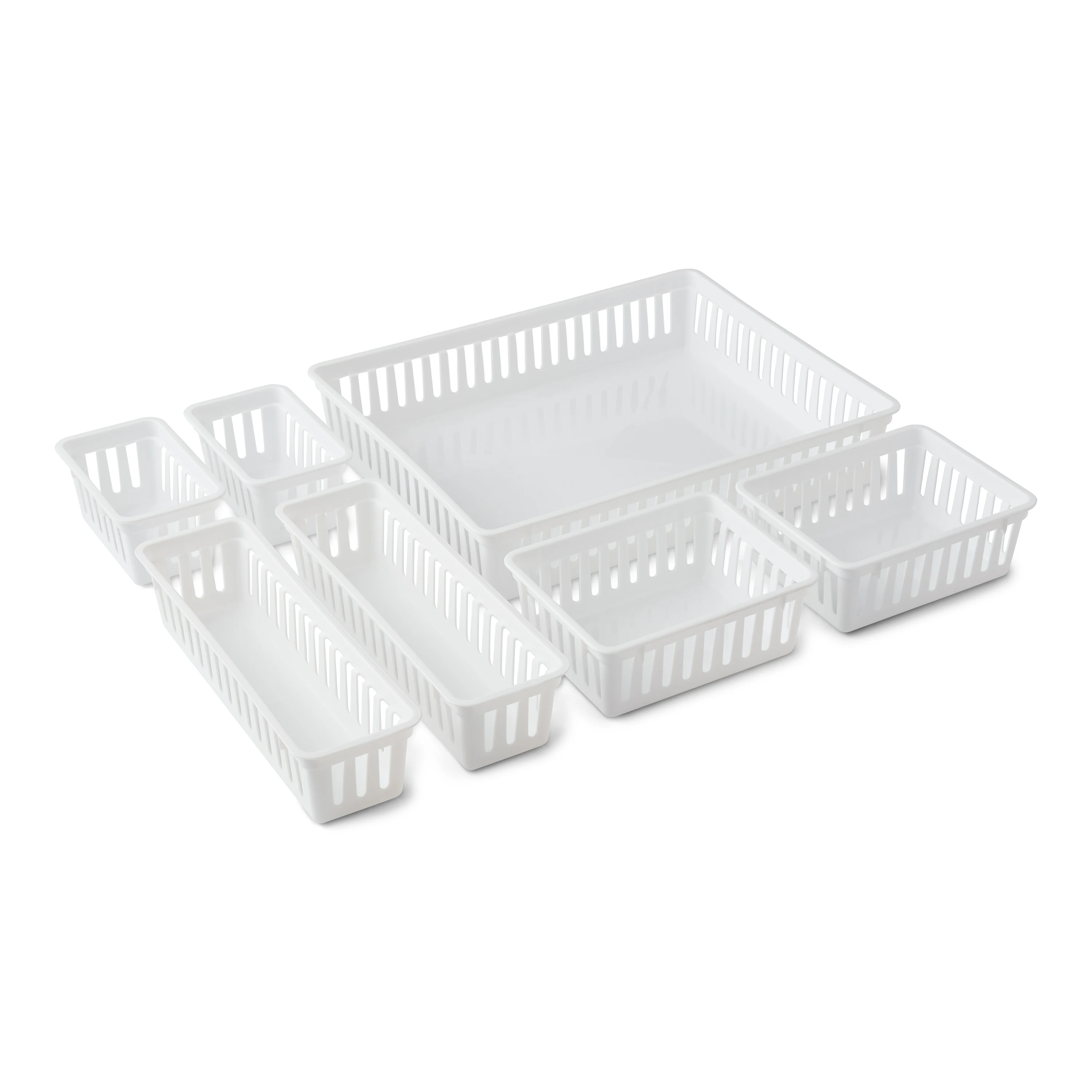 7-Piece Drawer Storage Organizer Bin Set, Plastic Drawer Organizer Containers for Kitchen, Desk