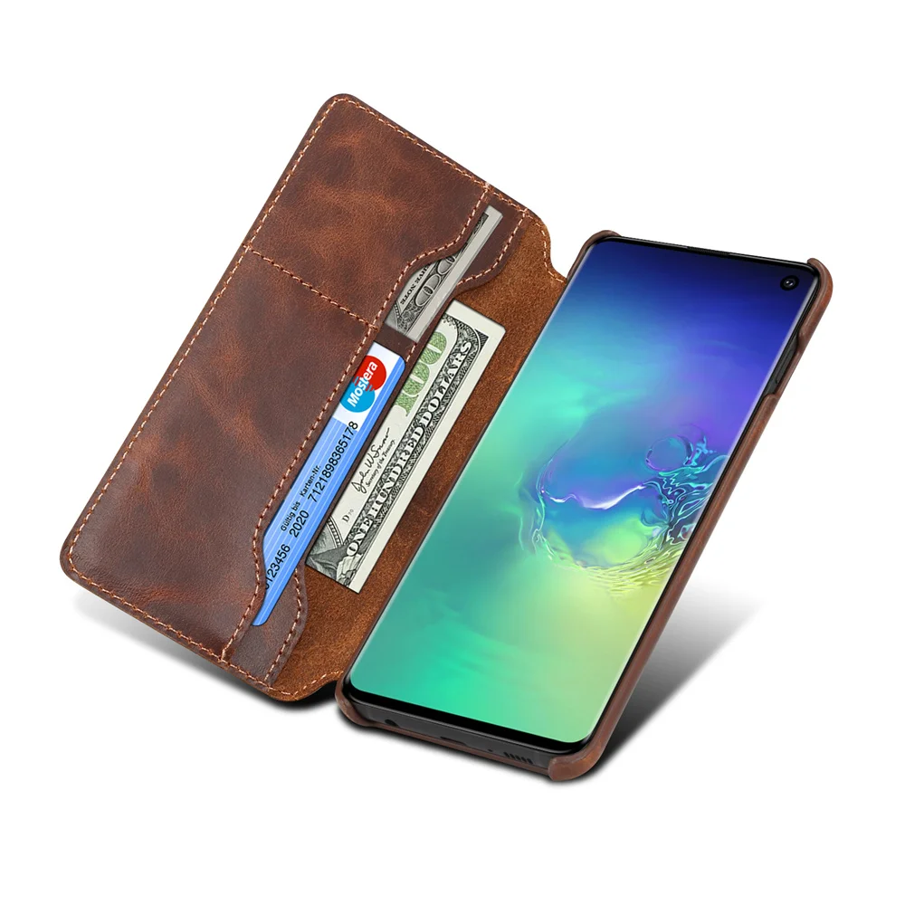 Luxury Oil Wax Top Layer Cowhide Flip Case for Samsung Galaxy S8 S9 S10 Plus S10E Note 8 Note 9 Simple Wallet Leather Case