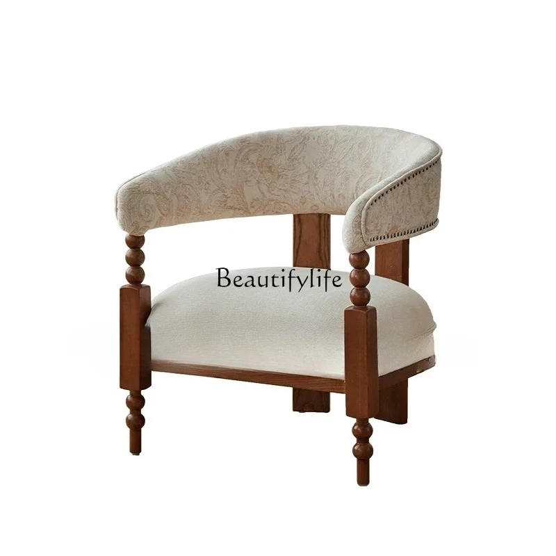 

French retro solid wood sofa chair American living room balcony casual coffee chair antique style