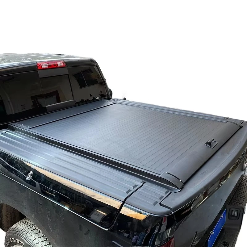 

Waterproof Aluminum Alloy Retractable Folding Tonneau Cover for RAM 1500 Manual Pickup Truck Gantry Frame No Drill Installation