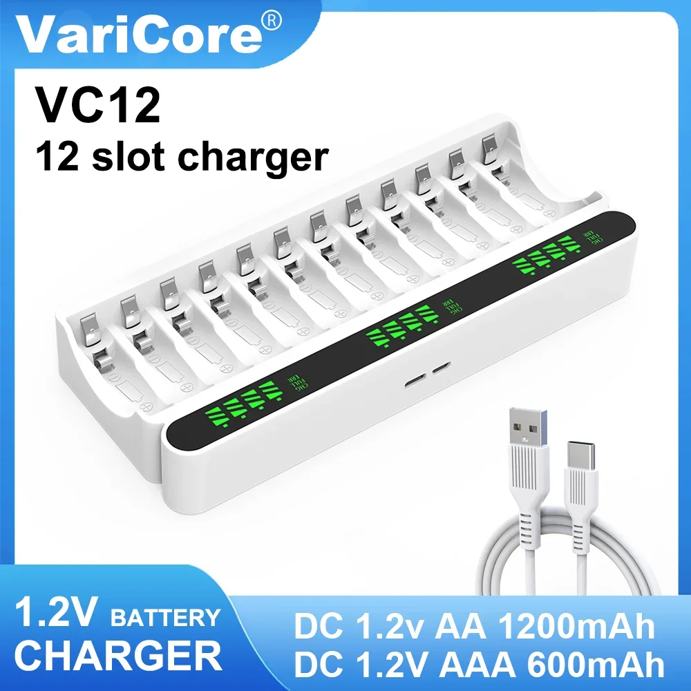 VariCore VC12 1.2V 12 スロット充電式バッテリー充電器ニッケル水素電池 NI-MH AA AAA 新オリジナル