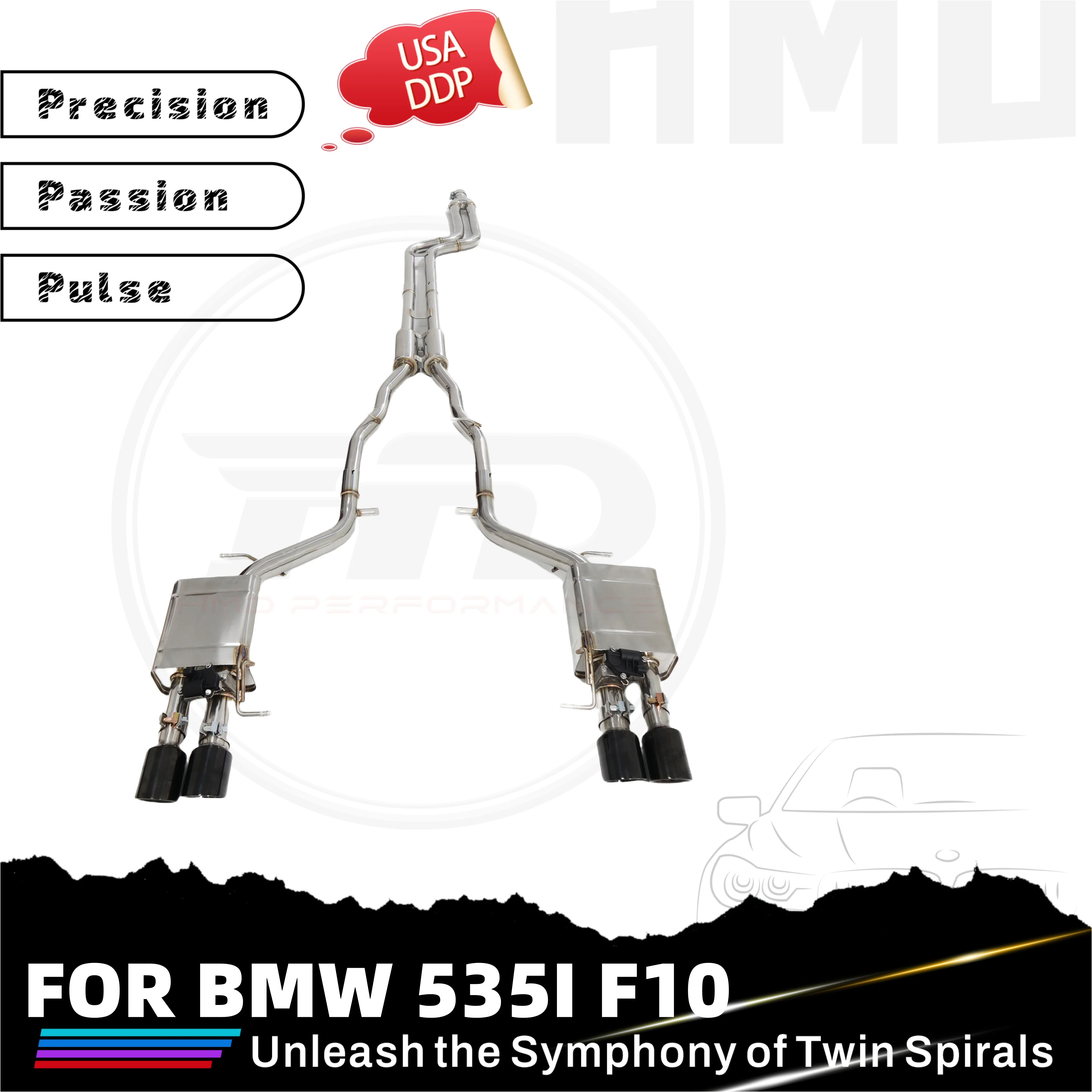 

HMD Catback из нержавеющей стали для BMW 535i F10, высокопроизводительная выхлопная труба с электронными клапанами, наконечники глушителя