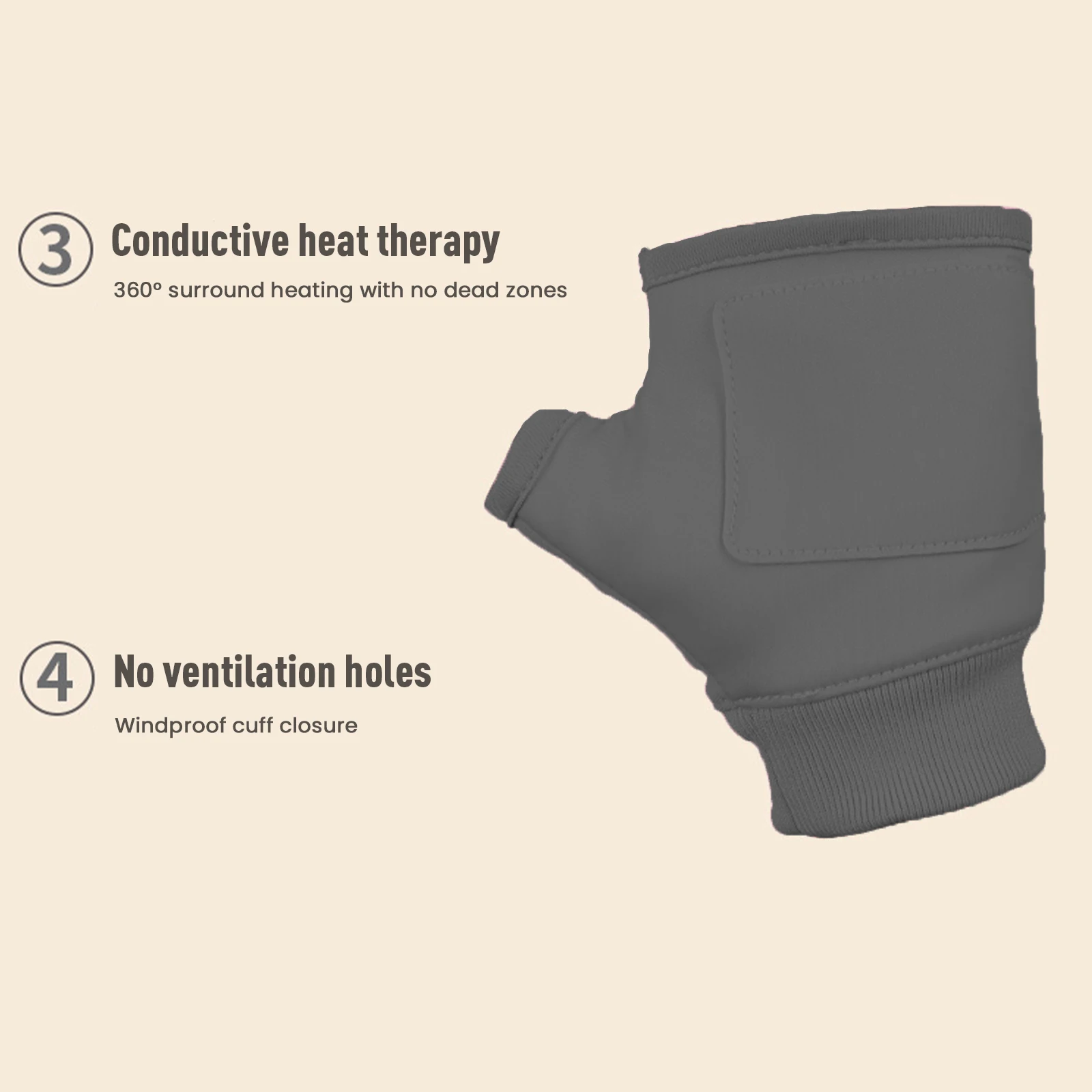 Sarung Tangan Elektrik Tanpa Jari dengan Pemanas, Isi Ulang Tipe-C 1800mAh, 3 Tingkat Pemanasan, 360 °   Pemanas 3D untuk Berlari, Mengemudi, Mendaki