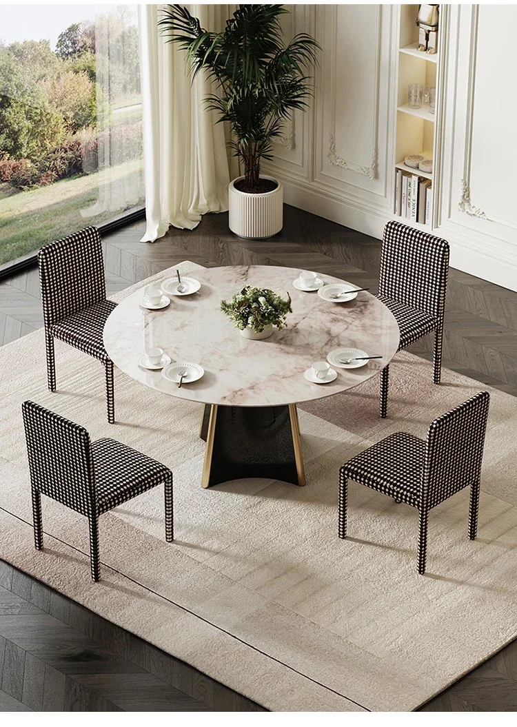 

Modern Simple Dining Table Italian-Style Light Luxury Color LCD Stone Stainless Steel Designer Luxury Stone round Dining Table