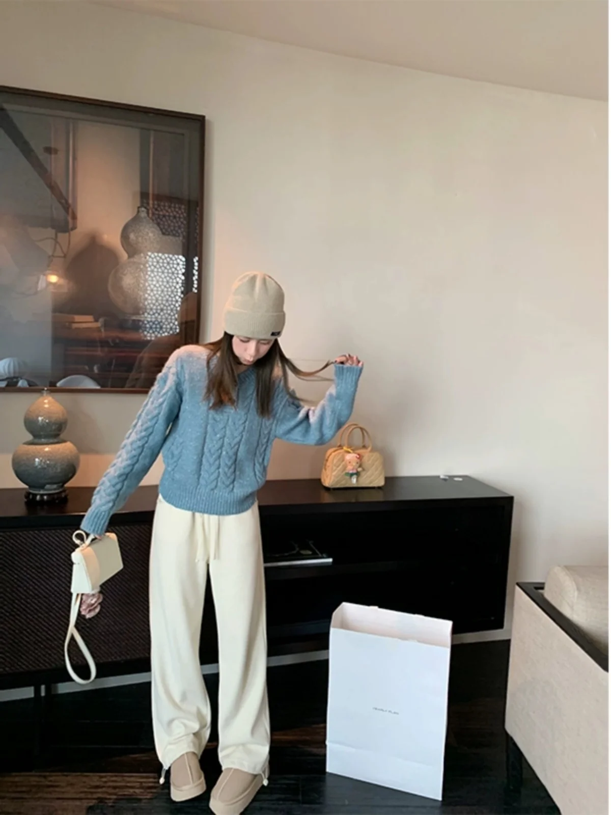 

Dazaige Women's Knitted Sweater Autumn Winter Simple round Ne Overhead Twist Design Faionable Versatile Basic Sle