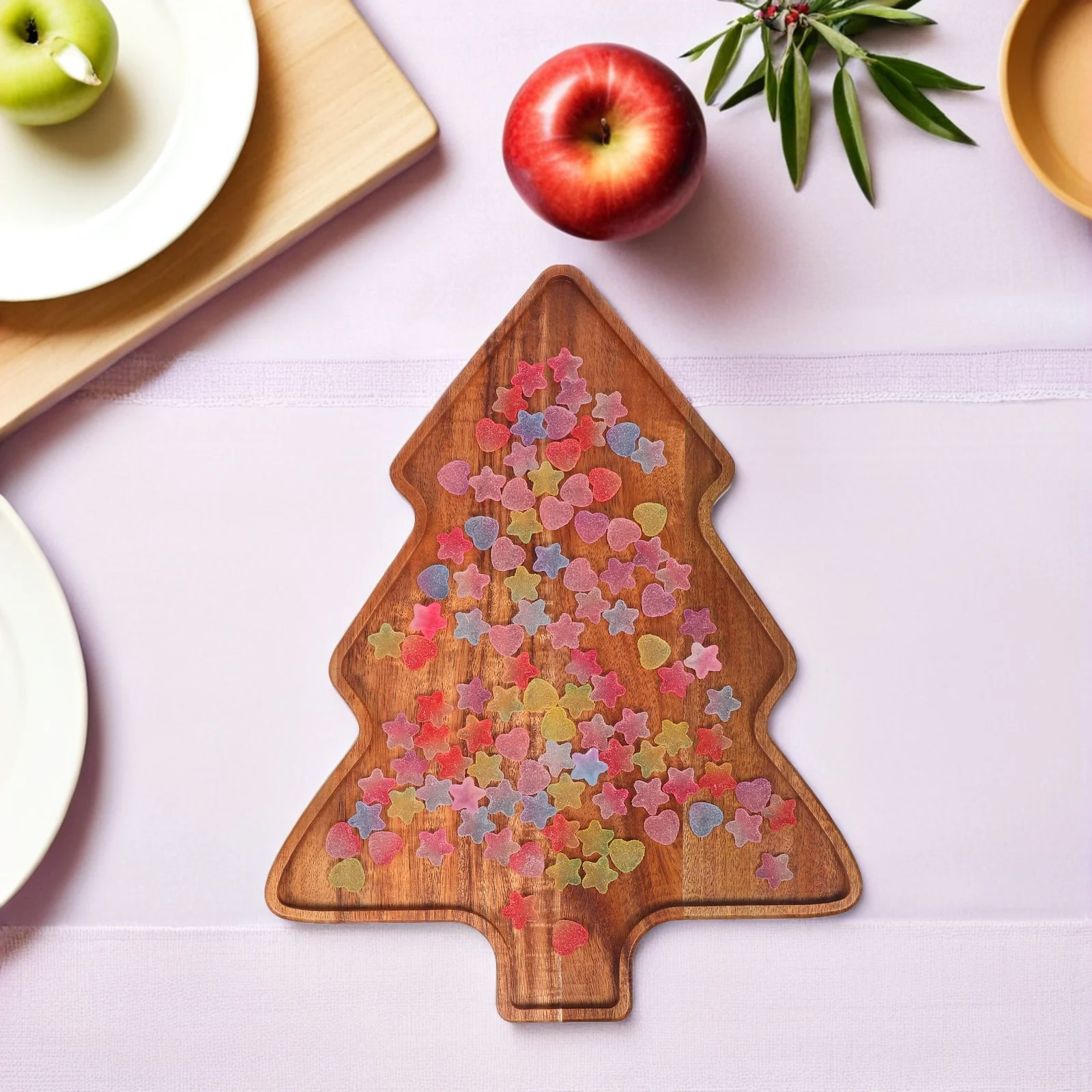 

Christmas Tree Tray Dessert Chismas Serving Wood Trays Plates Fruit Acacia Chriatmas