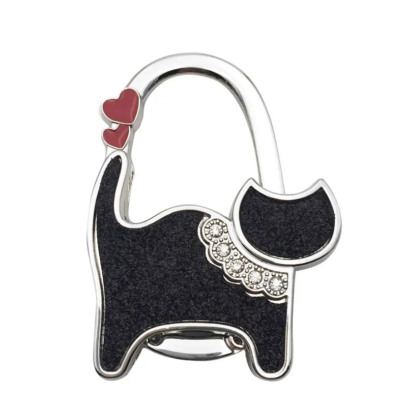 Foldable Table Hooks Two Hearts Cat Shape Handbag Decorating Hook Bag Purse Metal Hanger Folding Table Edge Hooks for Office