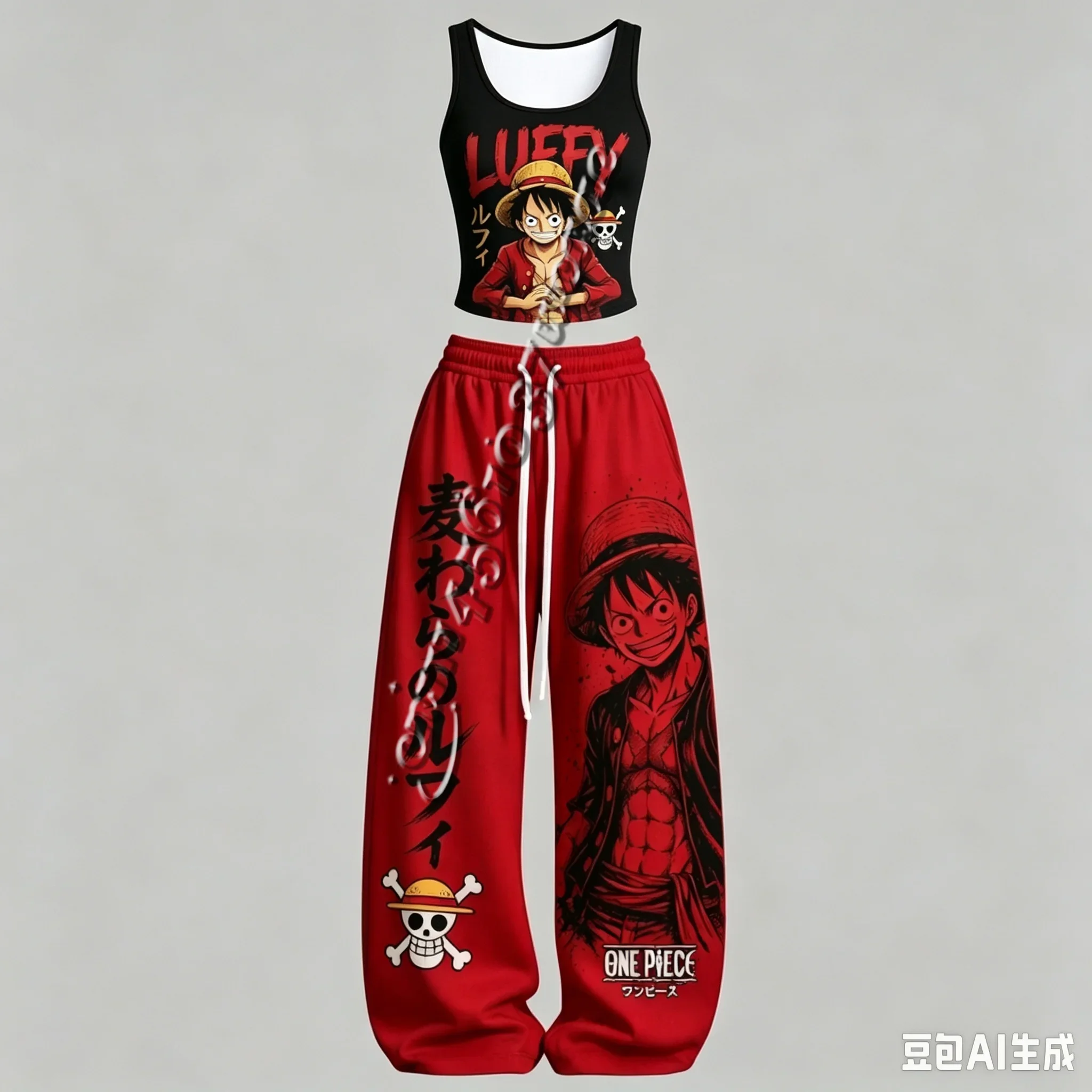26/27 One Piece Luffy Gear5 Zoro Serie Anime-Charakter Tanktop Weite Hose Set, Unisex Anime-Outfit für die Familie – Detail 7