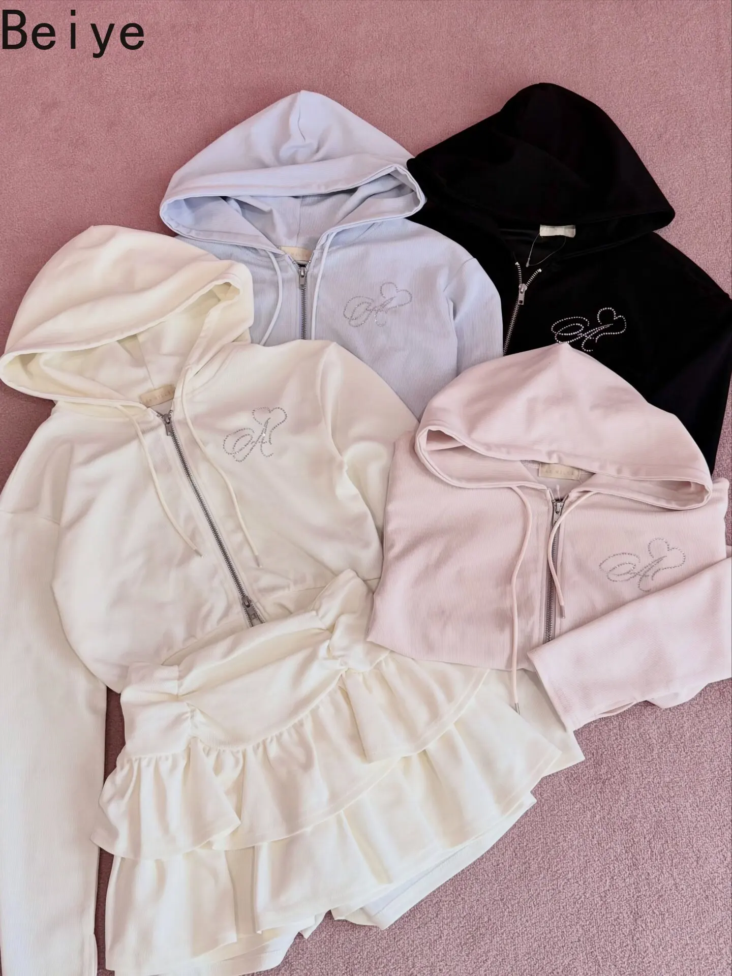 Sweet Hot Diamond Girl Hooded Cardigan + Cake Skirt Set Japanese Style Casual Outfits Spring/autumn Two Piece Sets Women