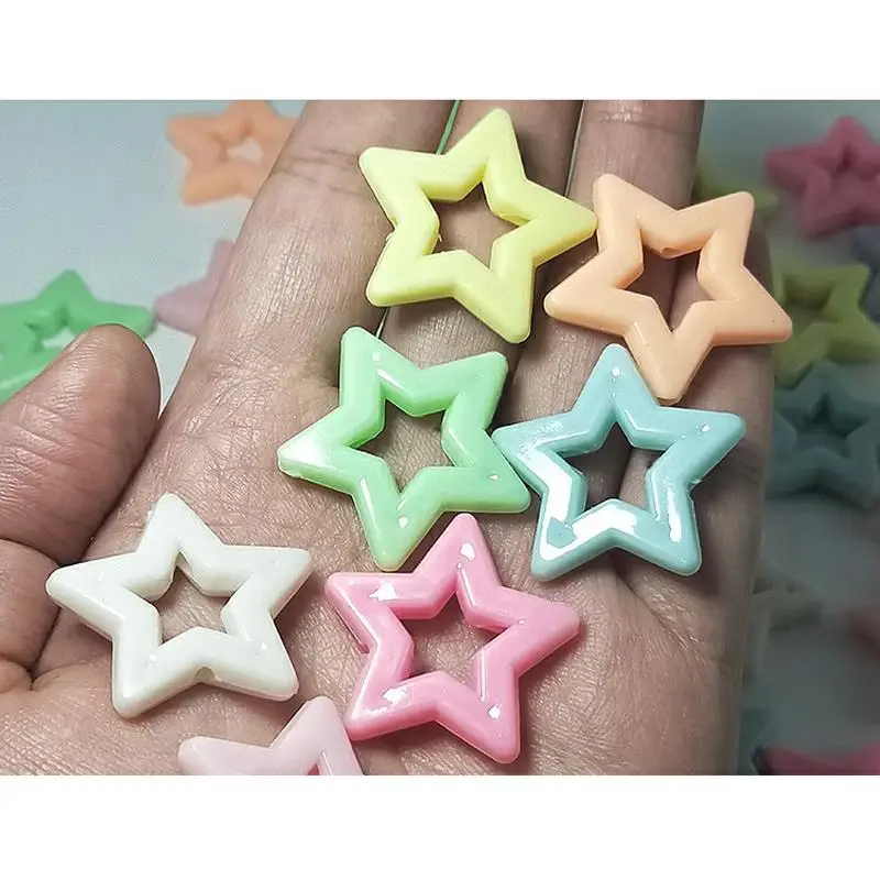 20pcs/Bag Spring Color 26mm Hollow Pentagram Beads Star Shape Children\'s Puzzle DIY Beaded Bracelet Necklace Straight Hole