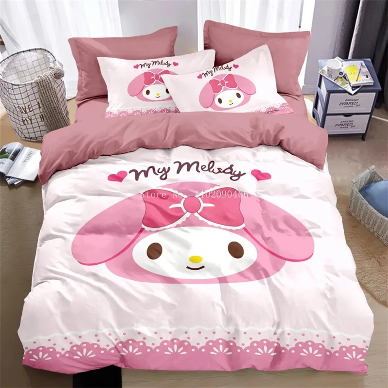 Duvet Cover My Melody Cartoon Anime Kawaii Kuromi Bedding Set Home Textile Fashion Quilt Cover Pillowcase Bed Set  Girl Gift