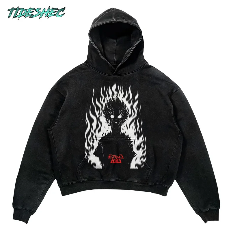 TIDESHEC 2024 Retro Anger Anime Print Hoodie Hip Hop Streetwear Japanese Manga Pullover Hoodie LNBFB1