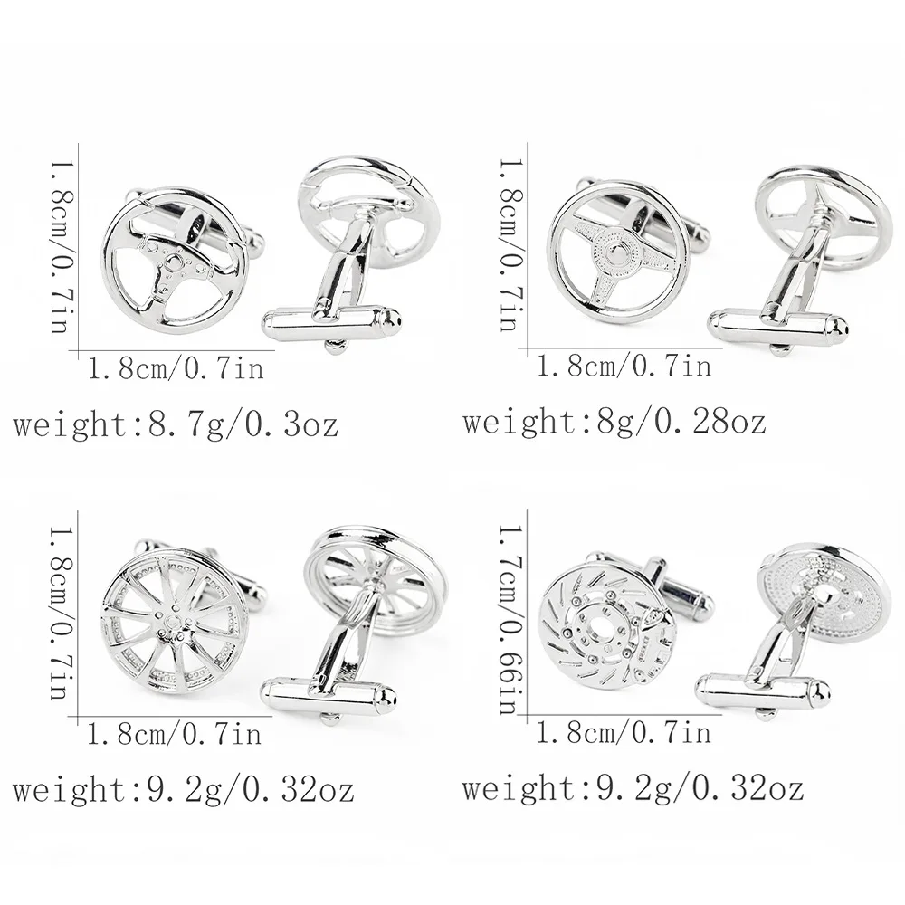 Fashion Car Wheel Brake Disc Steering Wheel Cufflinks Men Silver Alloy Shirt Cuff Buttons Racing Enthusiast Business Suit Gift
