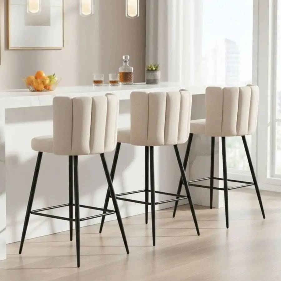 30 Bar Height Barstools Set of 2 Modern Kitchen Stools Upholstered Counter Stool Chairs with Gold Legs for Kitchen Island Breakf