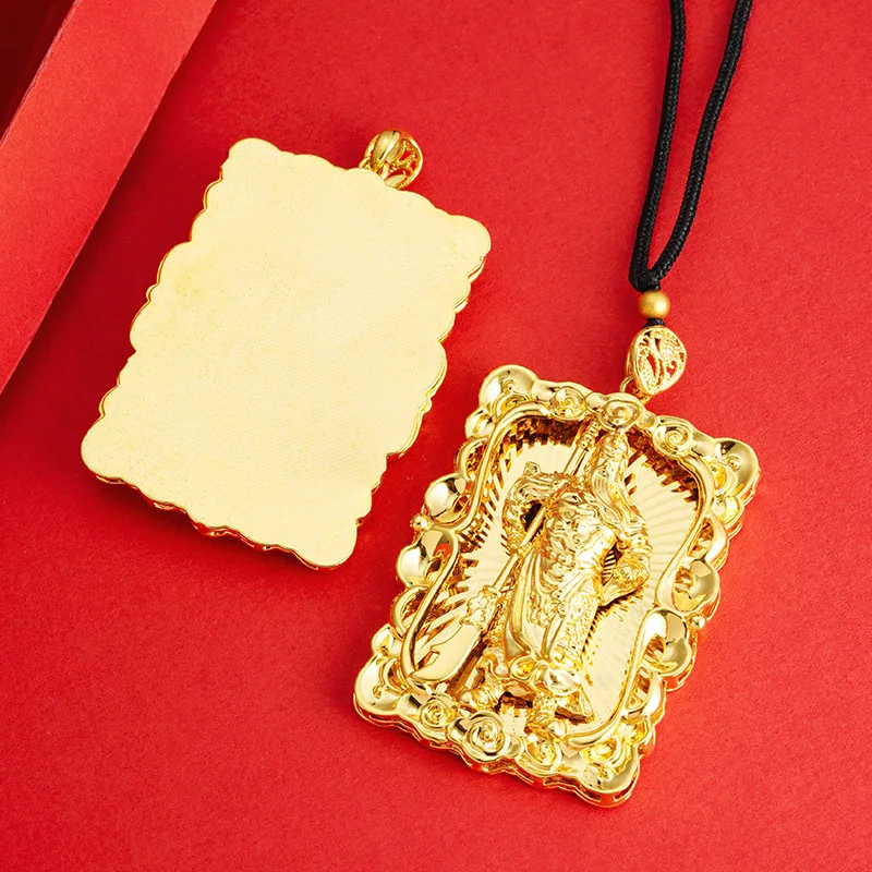 

Luxury 24K 9999 Pure Gold real gold Guan Yu tag necklace men's domineering auspicious clouds Guan Gong hollow