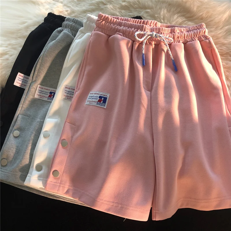 Breasted design sports shorts casual all-match outer wear elastic waist five-point pants trend shorts female High waist shorts