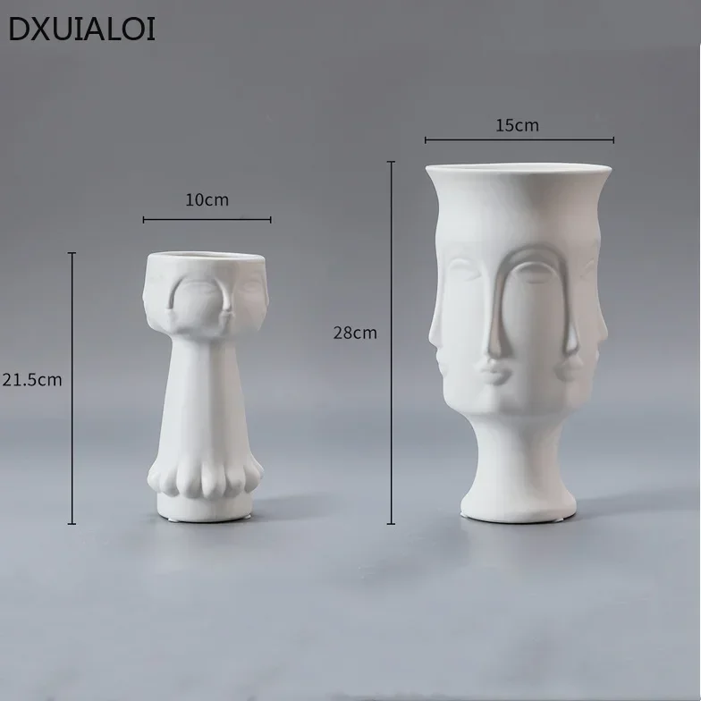 DXUIALOI Creative Human Face Art Vase Decoration Ceramic Crafts White Color Glaze Home Living Room Flower Arrangement Vase Decor