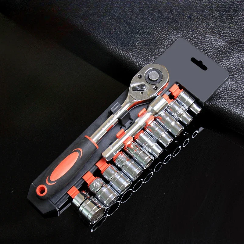 12 Stuks Socket Ratelsleutel Set 1/4 "Fiets Motorfiets Auto Repareren Multifunctionele Moersleuteldop Tool