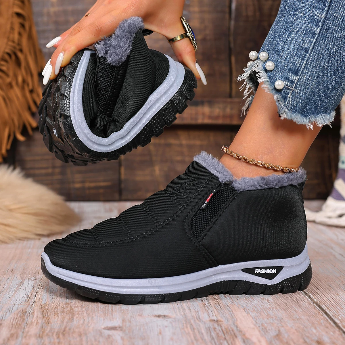 Women's Snow Boots Thick Plush Warm Winter Boots Outdoor Casual Ankle Boots Winter Cotton Shoes Women Winter Shoes Zapatos Mujer