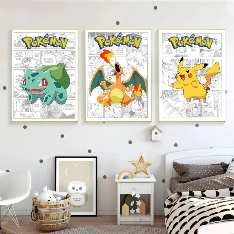 Pokemon Poster Peripheral Pikachu Magic Frog Seed Charizard Cartoon Poster Mural Canvas Painting Wall Decoration Painting