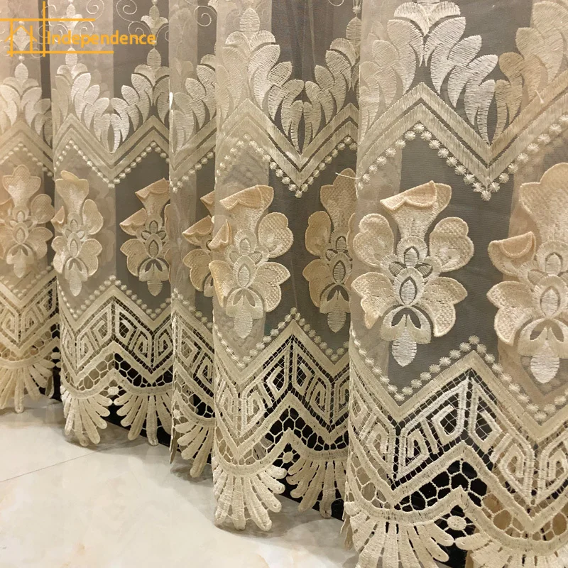 New European-style Three-dimensional Embossed Gold Embroidered Gauze Curtains for Living Room Bedroom Finished Valance