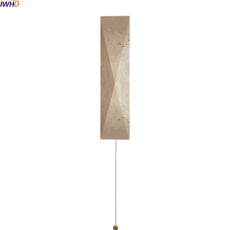 

IWHD Interior Yellow Stone LED Wall Lamp Bedroom Balcony Design Pull Chain Switch 220v 110v Wabi Sabi Stair Light Aplique Pared