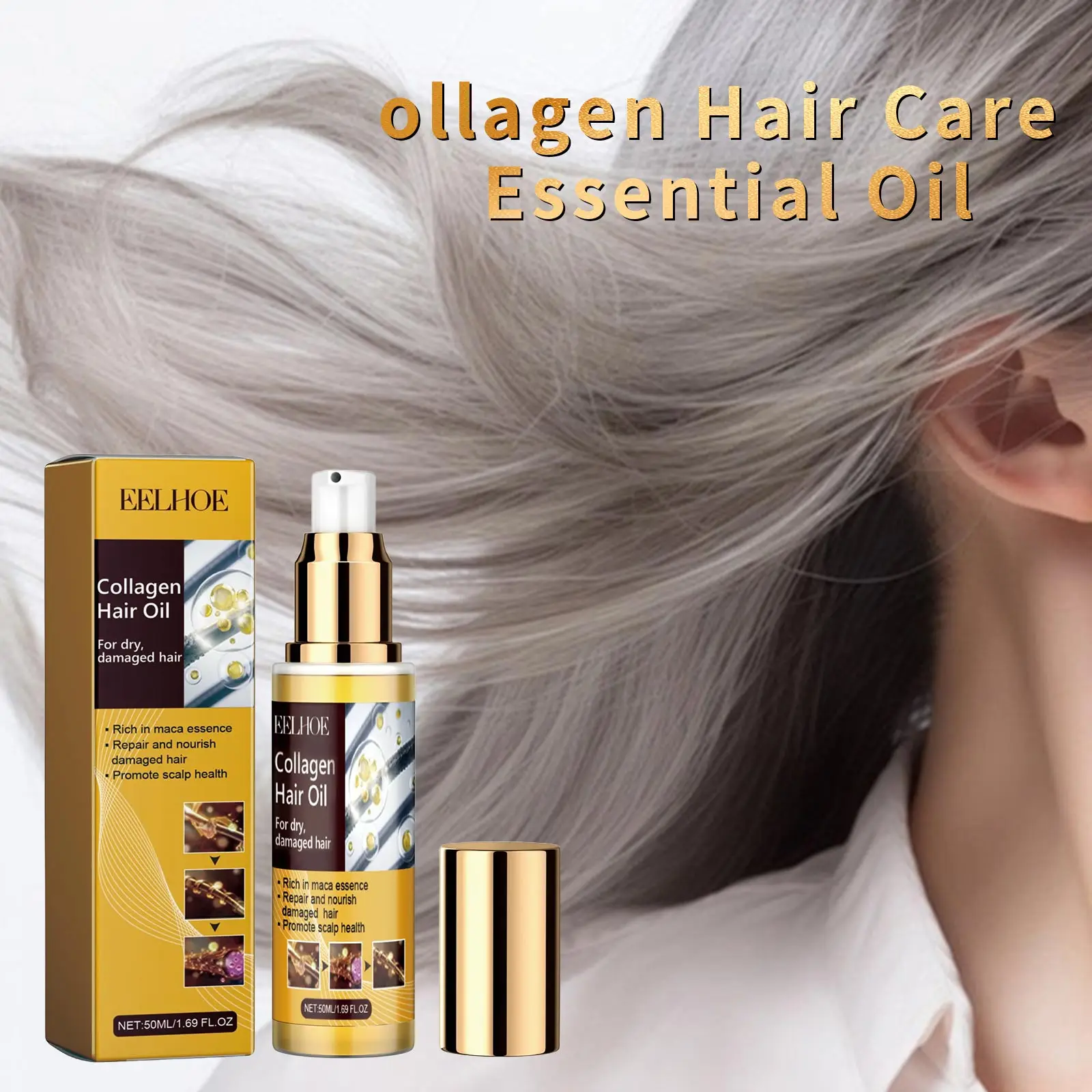 

EELHOE Collagen Hair Care Essence Oil Moisturizing Repair Dry Damaged Hair Scalp Anti-Frizzing Smoothing Soften Hair Care Serum