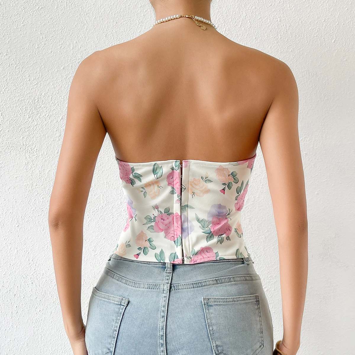 Babyoung Bare Shoulder Y2K Crop Tops,Printed Sleeveless Vest Woman,Sexy Backless Slim Strapless Lnner Camisole,Fishbone Corset