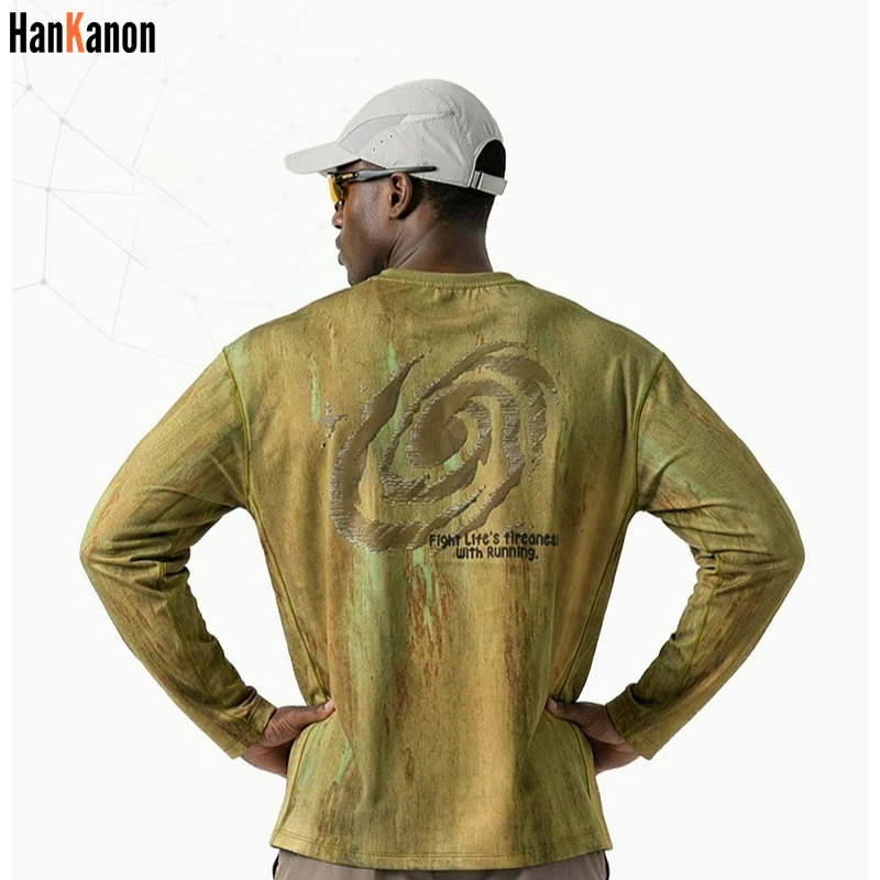Herren Langarm-T-Shirt im Wasteland-Stil - Distressed Digital-Print & Locker Sitzender Elastischer Schnitt Lässiges Oberteil Unisex