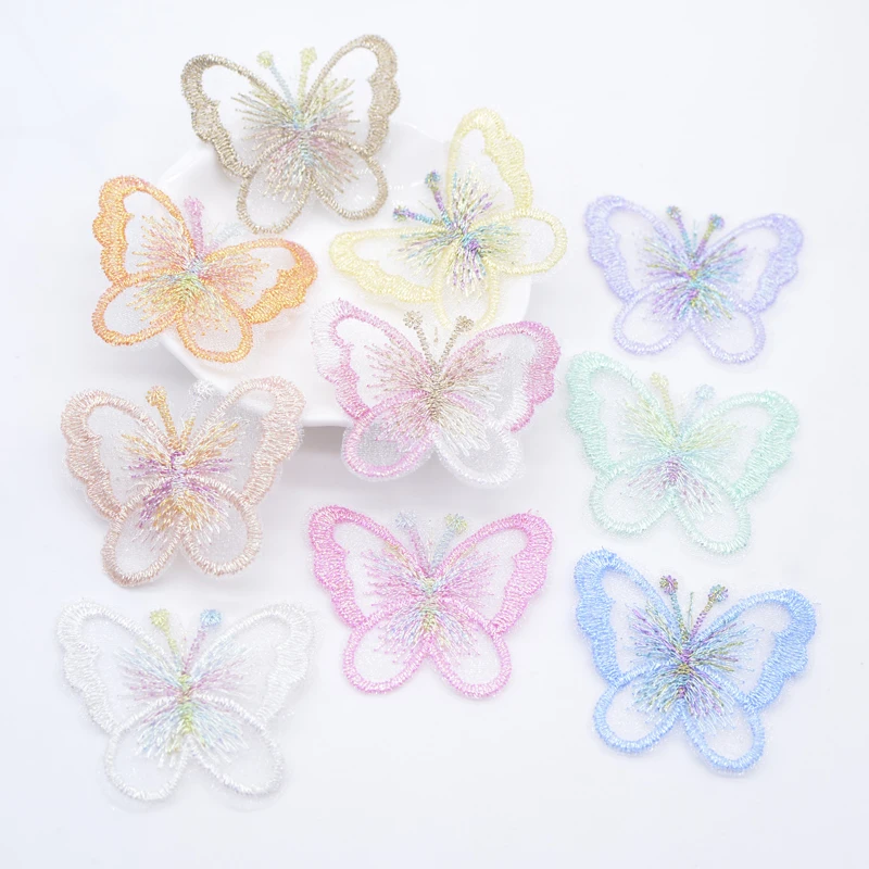 10Pcs 48*40mm Cute Exquisite Embroidered Mesh Butterfly for DIY Clothes Hat Shoes Patches Accessories Headwear Hair Clips Decor