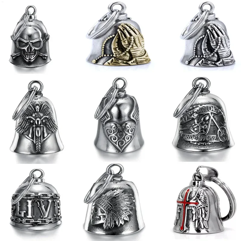 Motorcycle Lucky Bell Pendant Retro Angel Wings Love Guardians Bell RedCross Riding Bells Punk Rock Exorcism Jewelry For Men