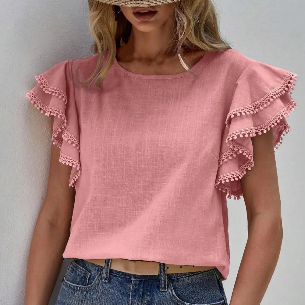 

Women Casual Shirt Stylish Women's Summer Ruffle Shirt with Short Sleeve Loose Fit Blouse for Casual Streetwear Fashion Ruffled