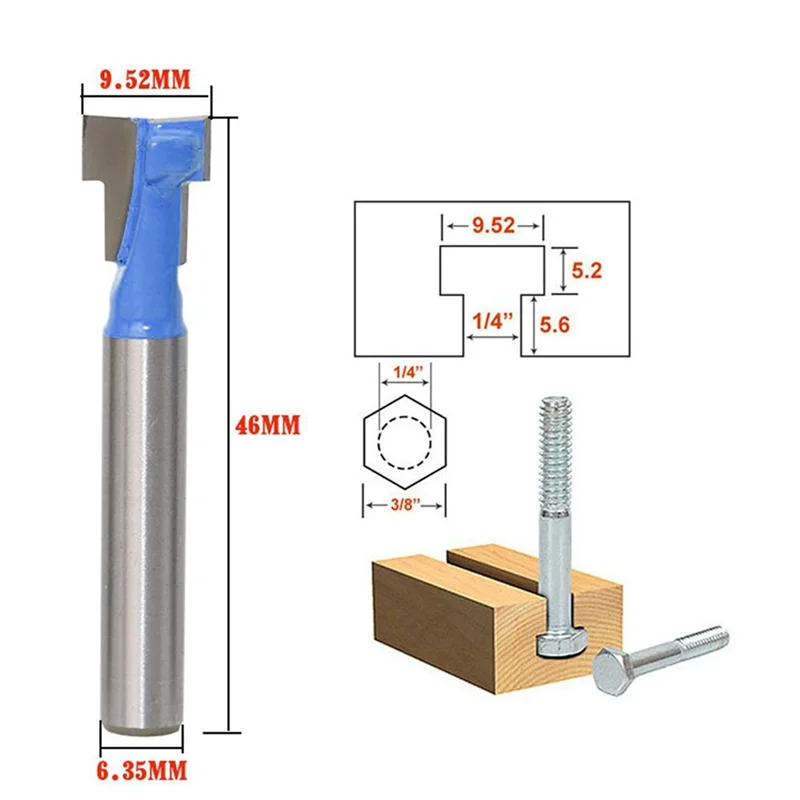 A53Q-4Pcs 1/4 Inch Shank T-Slot Cutter Router Bit Steel Handle 3/8 Inch & 1/2 Inch Length Woodworking Cutters For Power Tools