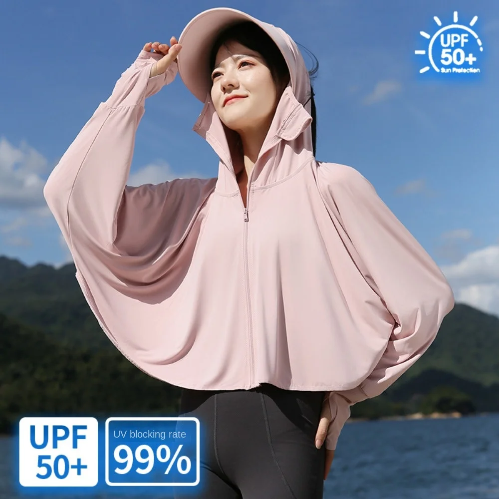Sweet Solid Color Sunscreen Hoodie Long Sleeve Thin Summer Sunscreen Shawl UV Protection Scarf Sun Protection Clothing Ladies