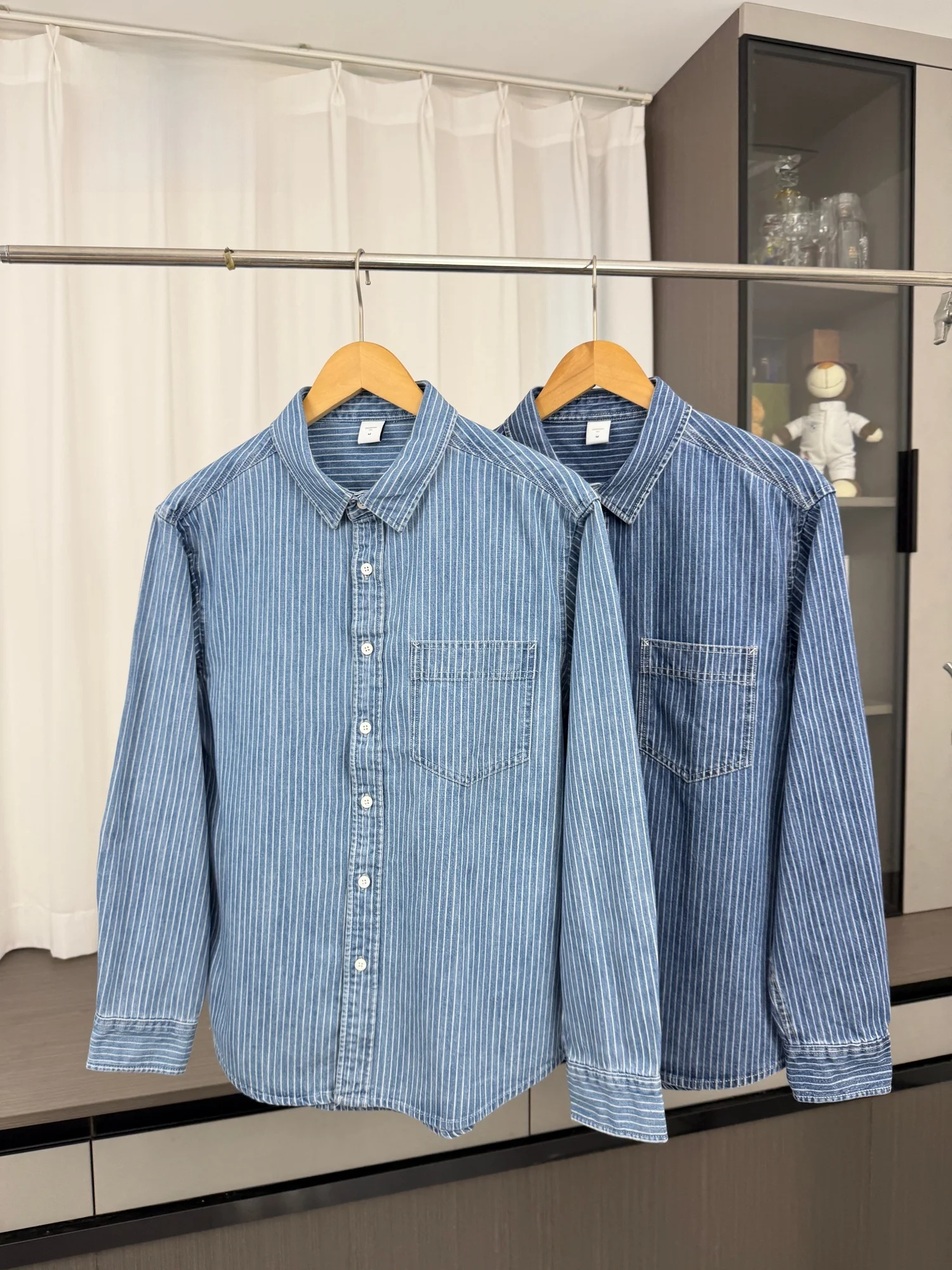 Hong Kong Style Artistic Men's Long Sleeve Shirt Vertical Stripes Casual Breathable Standard Fit Fashion Urban Autumn Clothing