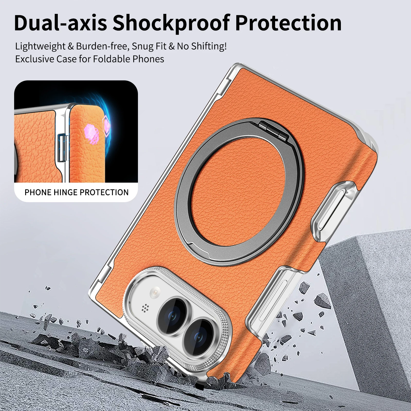 360 Rotating Magnetic Stand Lychee Pattern Leather Case‌ for iPhone Ultra 18 Fold Hinge Protection‌ Shockproof For Magsafe Cover