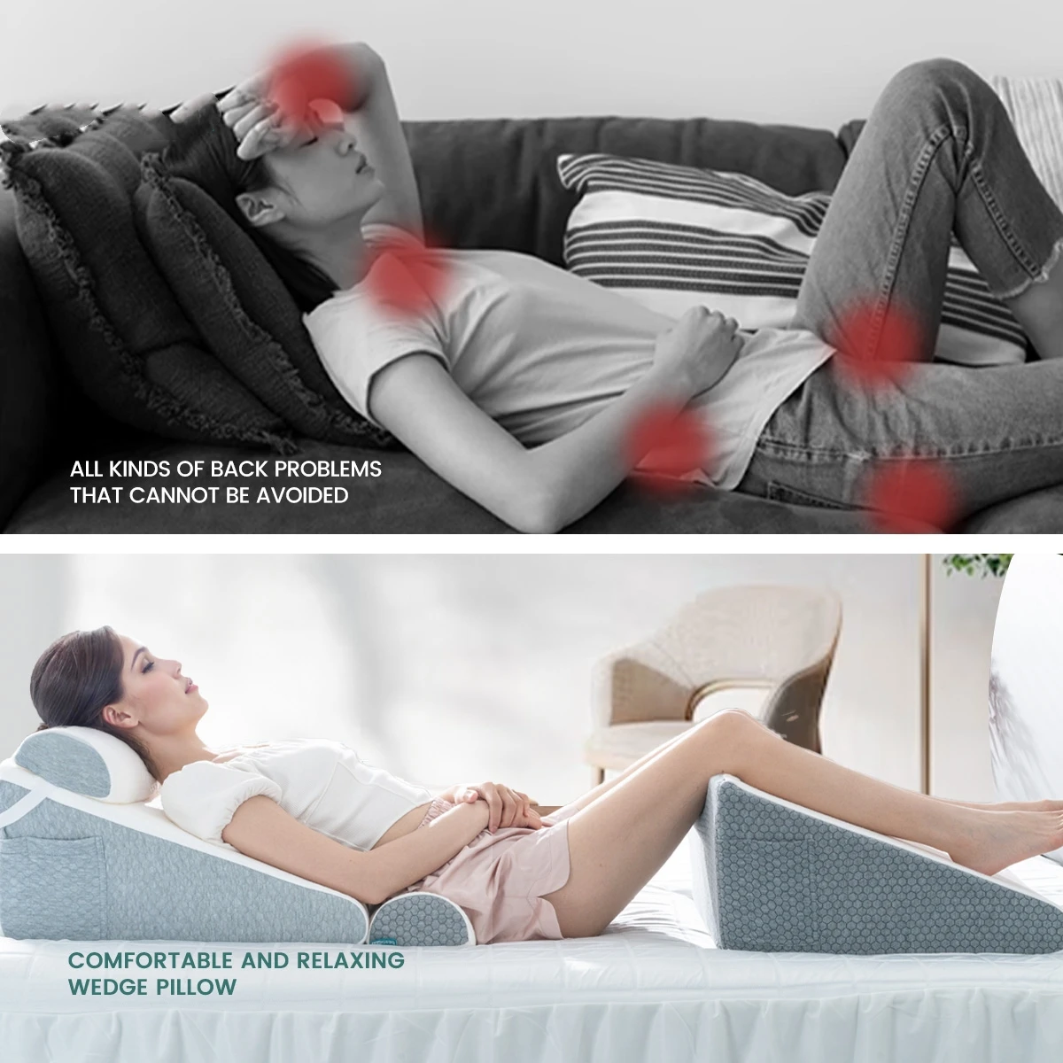 Wedge Pillow for Sleeping Bed,Air Layer Memory Foam for Back, Leg, and Knee Pain Relief Triangle Pillow with Removable Cover